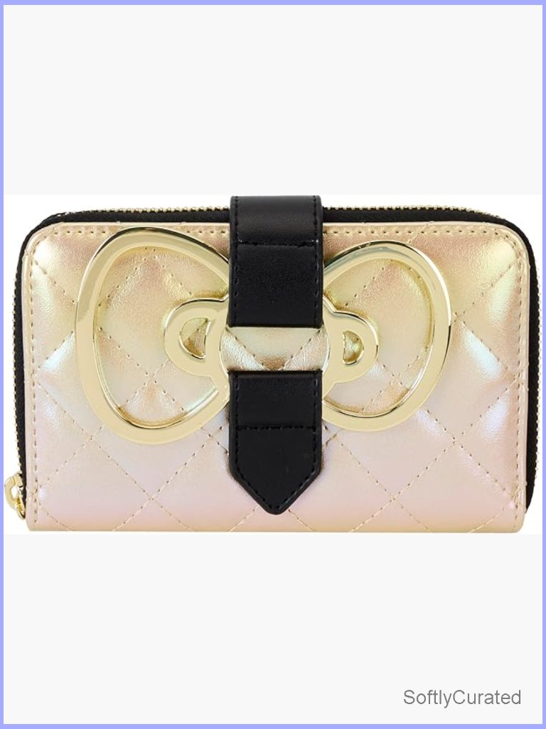 Gold Zip Around Wallet With Metallic Vegan Leather And Charm
